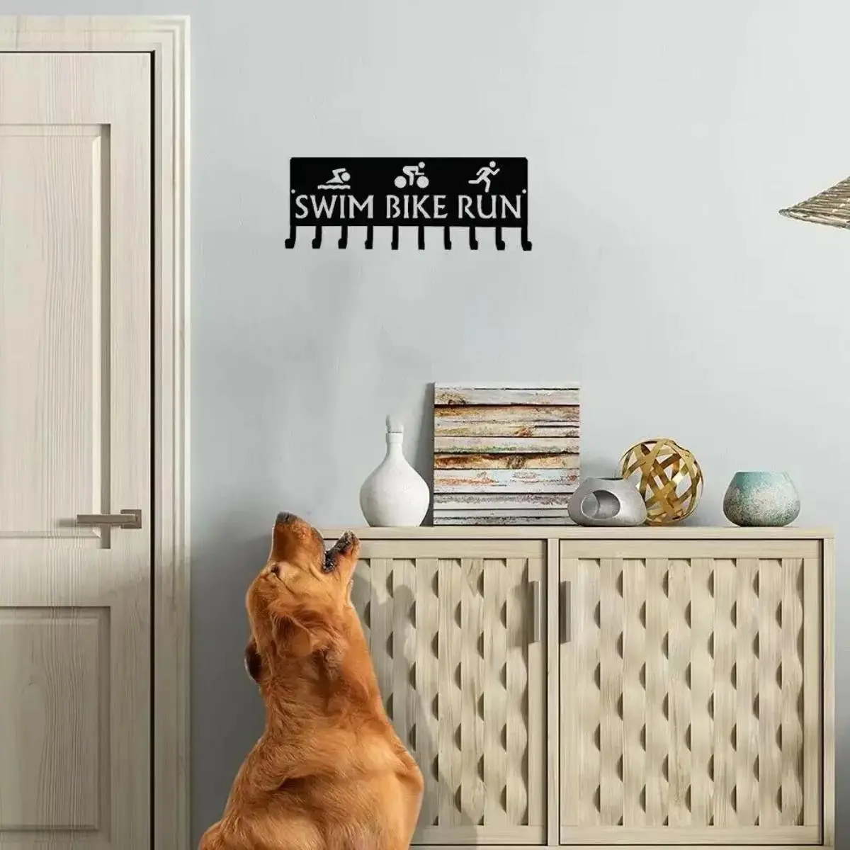 Swim Bike Run Award Organizer, Wall Mounted Medal Display Rack with Multi-hook Design, Perfect Gift for Triathlon Enthusiasts & Athletes