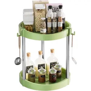10.01" 2-Tier 360°Rotating Lazy Susan turntable Organizer Spice Rack Organization for countertop and Cabinet pantry Organizers and(4Green, Large)