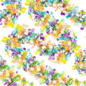 6 PCS 39.4 ft Easter Egg Tinsel Garland Colorful Fringe Hanging Decorations for Easter Party Wedding New Years Home Indoor Outdoor Decor