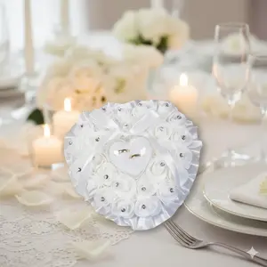 Romantic Rose Ring Box for Wedding Ceremony | Couple Ring Pillow Holder Set | Bridal Ring Storage Keepsake | Perfect Wedding Season Decor & Gift | Jewelry Storage Box