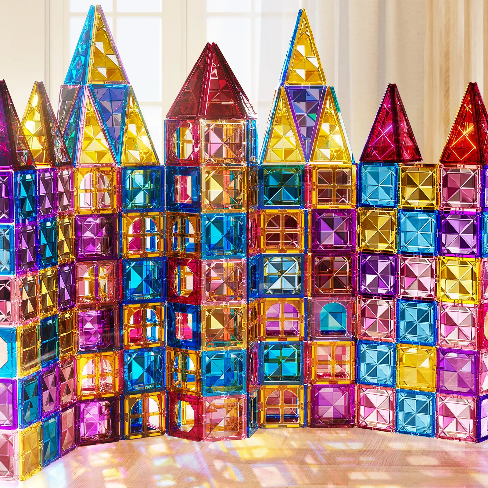 Lightweight STEM Construction Toy,On-the-Go Stacking Play for Toddlers,Kids Travel Toy for Car Airplane,52 PCS Magnetic Tiles Set,Magnetic Building Tiles for Kids Age 4-8 3-5, Toddler STEM Magnet Blocks, Kids Toys Birthday,Compact Magnet Building Blocks