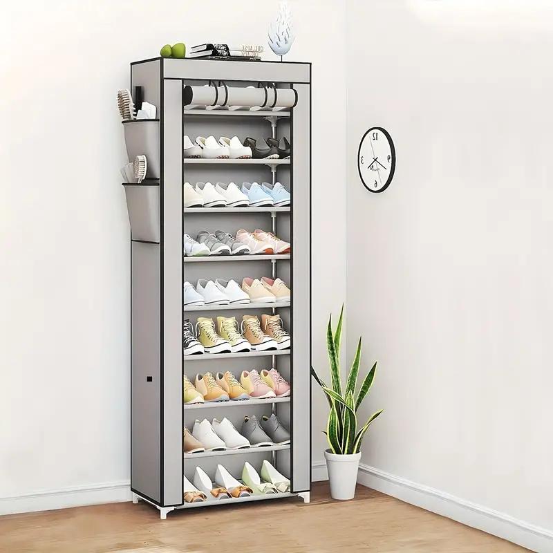 Non-Woven Shoe Rack Multi-Tier Steel Pipe Assembled Shoe Cabinet 12mm Calibre Steel Pipe with Dust Cover Multi-Purpose Organiser Display Shelf for Utility Room Storage Entryway Solution