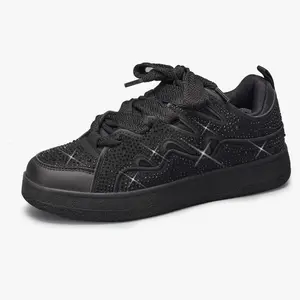 Black Rhinestone Women's Sneakers - Closed