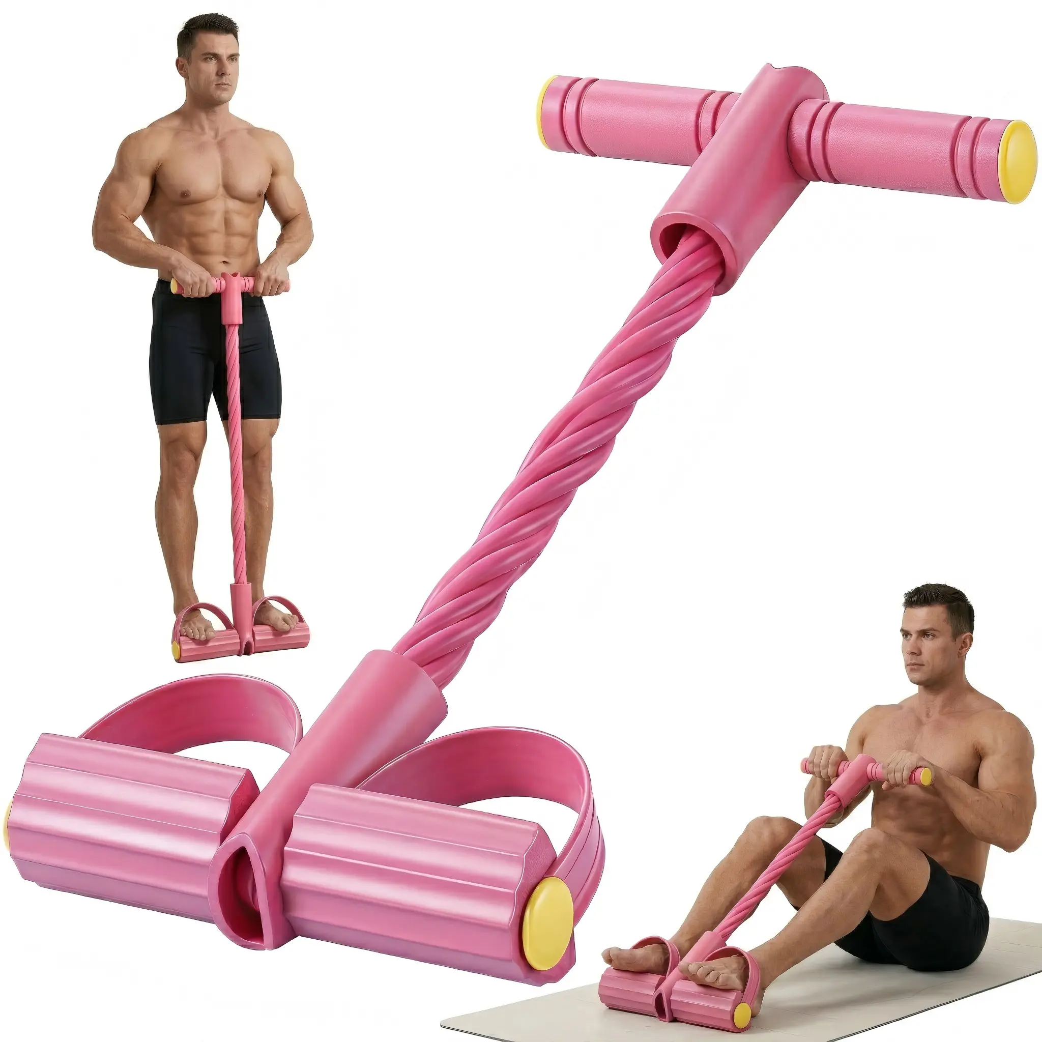 10-Tube Pedal Resistance Band, Natural Latex Tummy Trimmer with Anti-Skid Pedals and Comfort Grip Handle for Full Body and Lower Body Workouts, Workout Accessories, Resistance Band Workout