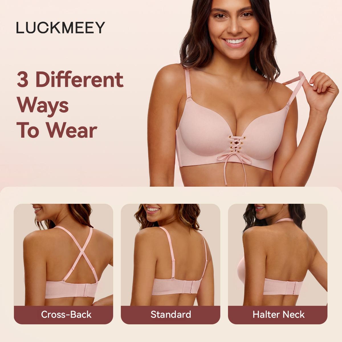 LUCKMEEY Drawstring Push Up Bra for Women | Wireless Lace Up Front Bra with Adjustable Lift & Enhanced Cleavage, Padded Comfort Bra for A B C Cups, Deep V Plunge Bra for Everyday Wear#tiktokshopbacktoschool#sohochic