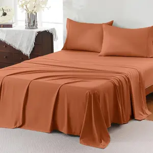 King Sheet Set,4 Pieces Hotel Luxury Breathable Soft Microfiber Bedsheets, Anti Pilling Deep Pockets Easy Care Bed Sheets, Brunt Orange