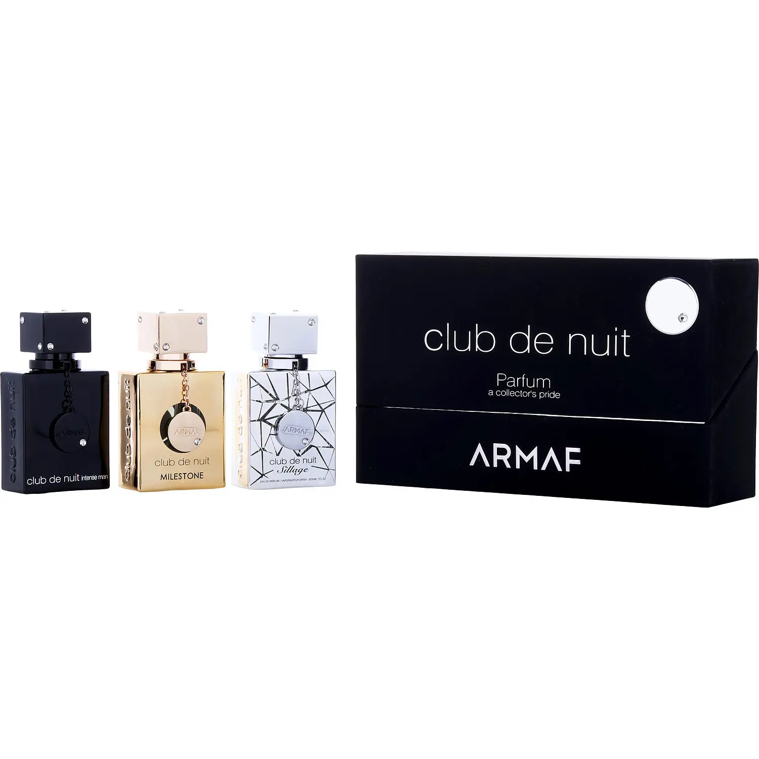 Armaf Variety Set-3 Piece Variety With Club De Nuit Intense & Club De Nuit Sillage & Club De Nuit Milestone And All Are Eau De Parfum Spray 1 Oz For Men