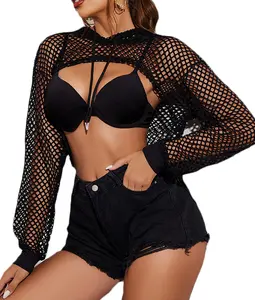Avidlove Mesh Crop Top Hoodie Rave Tops For Women Long Sleeve  Shirt for  Party