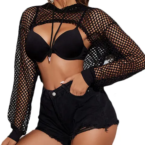 Avidlove Mesh Crop Top Hoodie Rave Tops For Women Long Sleeve  Shirt for  Party