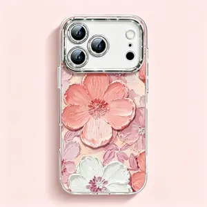 Ins-Style Transparent Oil Painting Floral Phone Case for IP 17/16/15/14 Pro Max, Fashionable Versatile Soft Case with Full Lens Protection, Scratch-Resistant, Drop-Proof, and Included Phone Lanyard
