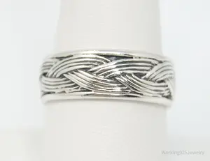 Vintage Modern Weave Braid Rope Sterling Silver Band Ring - Size 8.75