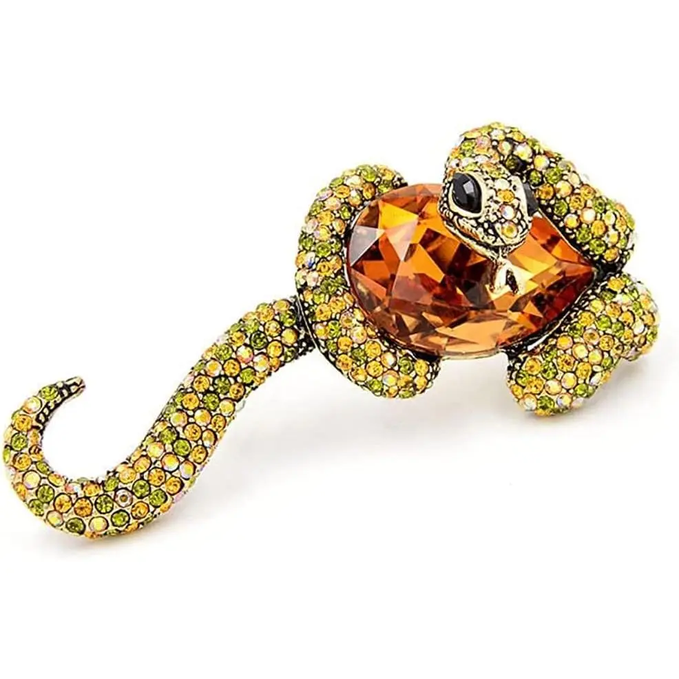 Unisex Alloy Metal Anti-Allergenic Enamel Punk Coiled Snake Brooch - 1 Size Collar Clip & Clothes Accessory for Coats/Jackets, Teacher Gift for Wedding/Party, One Size