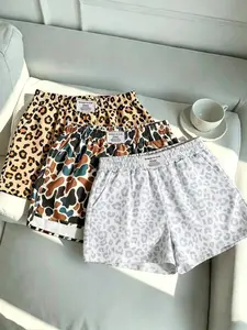 3-Pack Women's Casual Loose Shorts, Leopard Print Elastic Waist, Sporty Style, Plain Pattern, Comfortable & Trendy Fashion