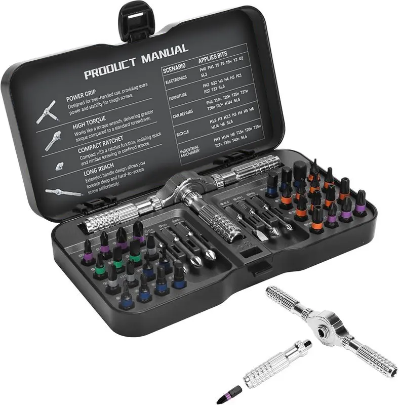 40-in-1 Ratcheting Screwdriver Set, Tools and Gadgets with 24 Magnetic Bits, Aluminum Alloy Detachable Handle & Case, Multifunctional Work Tool for DIY Projects, Watch Repair