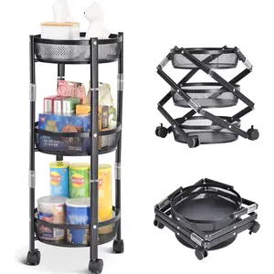 Luxury Three-Tier Kitchen Storage Rack, Mobile Cart Organizer for Fruits Vegetables Condiments, Stylish Home Organization Solution