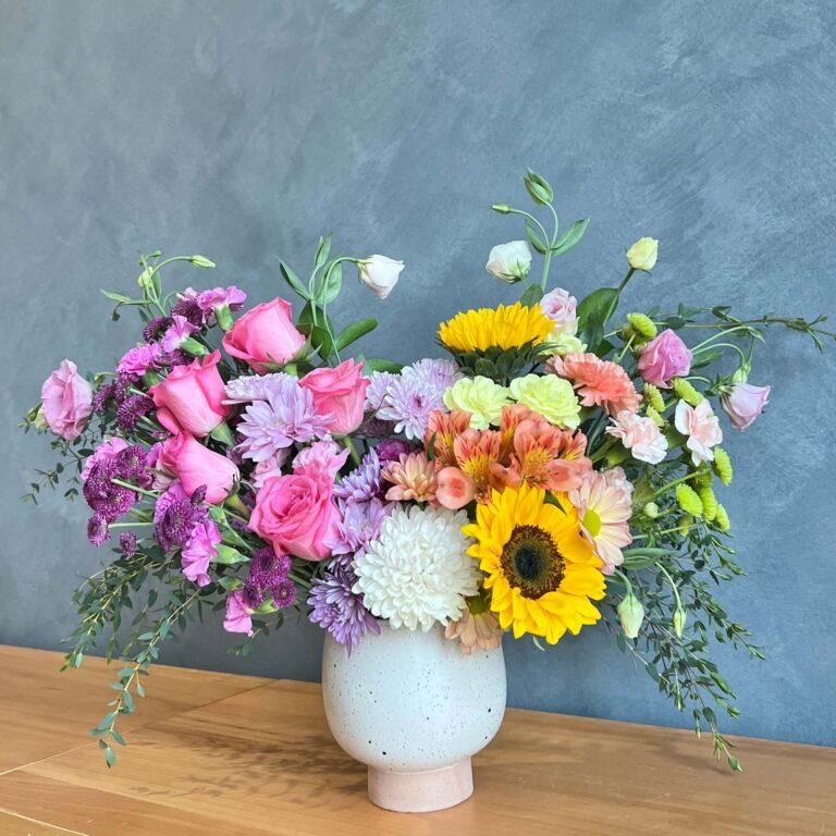 Sunny Side Bloom - Radiant Floral Arrangement with Sunflowers Pink Roses Daisies & Pastel Blooms for Brighten Your Day