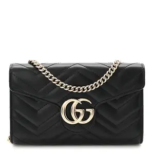 Pre-owned GUCCI Leather Crossbody Bags Calfskin Matelasse GG Marmont Wallet on Chain Black