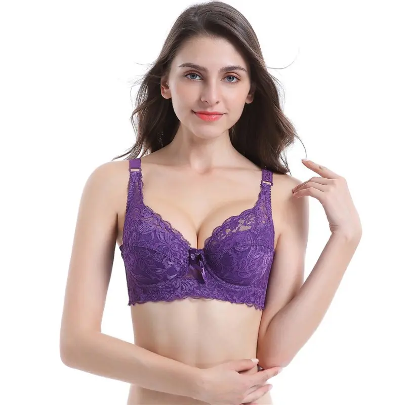 Floral Sheer Lace Underwire Bra for Women, Full Coverage Support Lingerie with Adjustable Wide Straps & Front Bow, Breathable Soft Everyday Underwear for Large Bust, Suitable for Daily Dating Party Seamless Plunge deep v push mesh wing