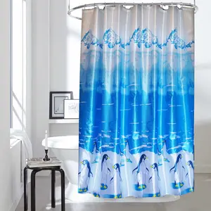 100% Polyester Shower Curtain, Water Resistant, Hanging Rings Included (White Penguin) Multicolor