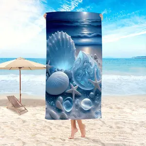 1-pack Ocean Shells Beach Towel: Stylish & Absorbent for Summer Large quick-drying polyester beach towel, sand and sun protection, lightweight and comfortable, suitable for surfing, swimming and yoga