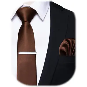 Skinny Ties for Men Satin 2.4" Slim Necktie with Pocket Square Tie Clip Set Solid Color Wedding Party Business
