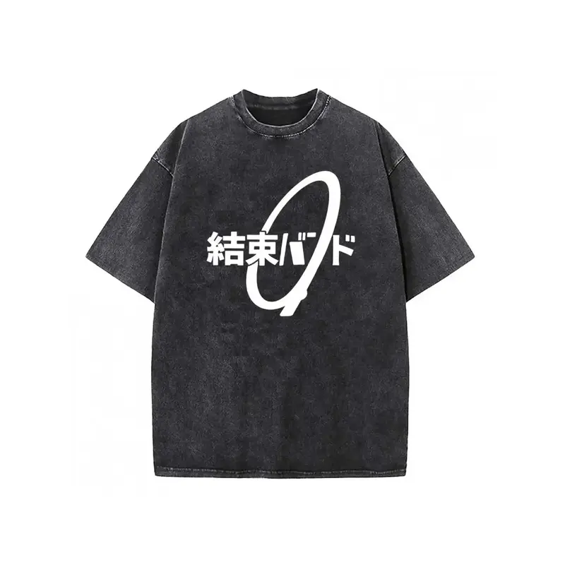 Bocchi the Rock Kessoku Band Anime Graphic Tee, Vintage Acid Wash Tee, Anime OOTD show Japanese J-Rock Logo Front Print Top, Y2K Grunge Harajuku Hip Hop Streetwear T-Shirt for Men Women