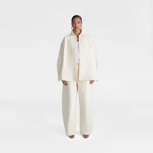 KBB by KAHLANA Women's 'The Samira Long Sleeve Collared Denim Button Down' - Cream XL