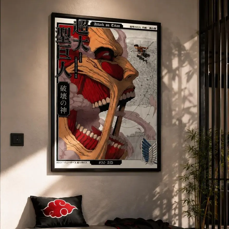 Japanese Manga Giant Poster, Red and Black Anime Style Wall Art for Gaming Room, Bedroom, Dorm, Studio and Collector Decor
