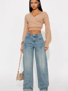 Tall En Route Cuffed Wide Leg Jeans - Medium Wash