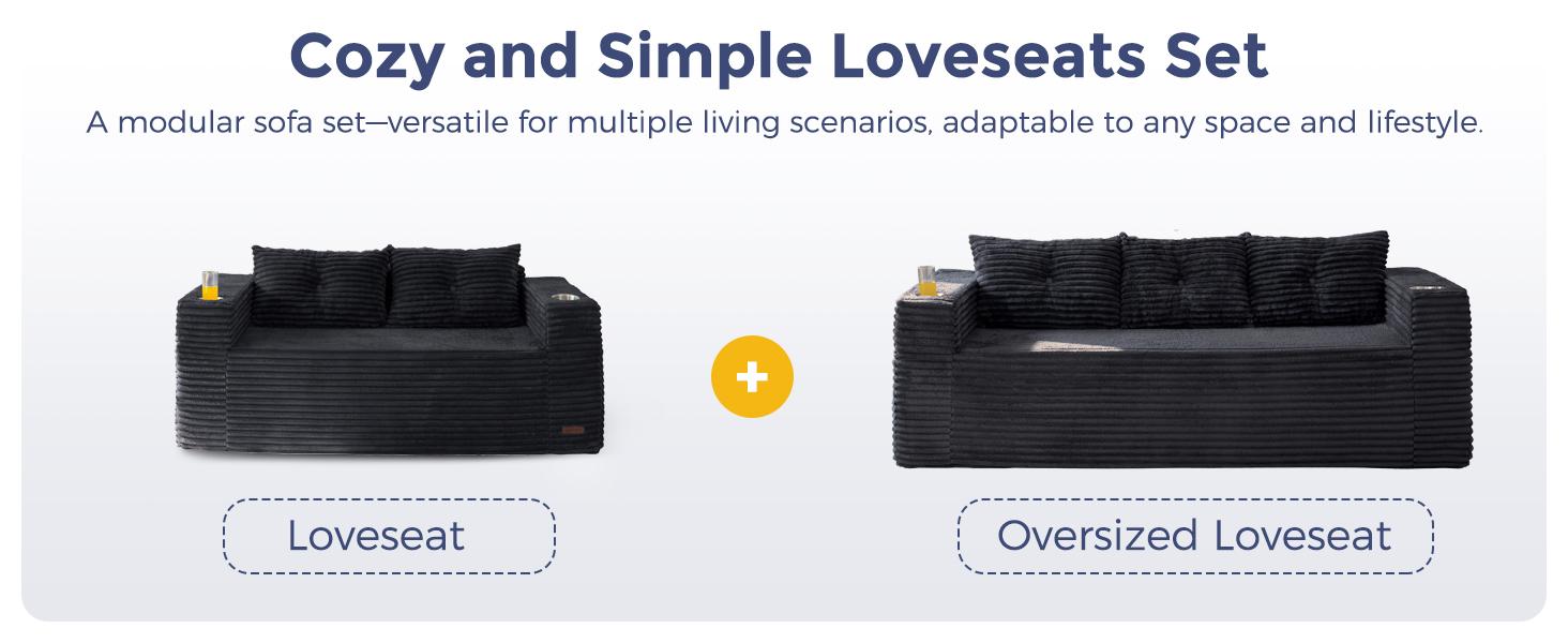 MAXYOYO Boneless Couch and Loveseat Sets for Small Spaces, Mini Love Seat Floor Couch with Cup Holders and Pillows, Upholstered Cloud Couch for Bedroom Apartment, No Assembly Required MAXYOYO Boneless Couch and Loveseat Sets for Small Spaces, Mini Love Seat Floor Couch with Cup Holders and Pillows, Upholstered Cloud Couch for Bedroom Apartment, No Assembly Required