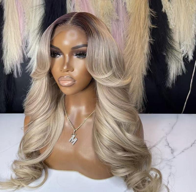 KEPHARE Ombre Brown Roots Ash Blonde Wigs Human Hair 180% Density 4x4 Body Wave Lace Front Wigs Glueless Ombre Blonde Colored 4x4 Hd Thin Glueless Wig Pre Cut Pre Plucked