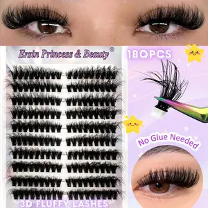 180 Cluster, Fluffy Self-Adhesive False Eyelash Clusters with Mixed Lengths 8-16mm, Comfortable Travel Portable Makeup, Long-Lasting Natural Look