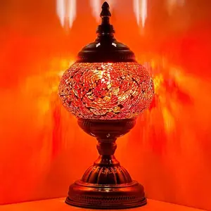 Ruby Radiance: Turkish Style Mosaic Lamp with Crimson Lights