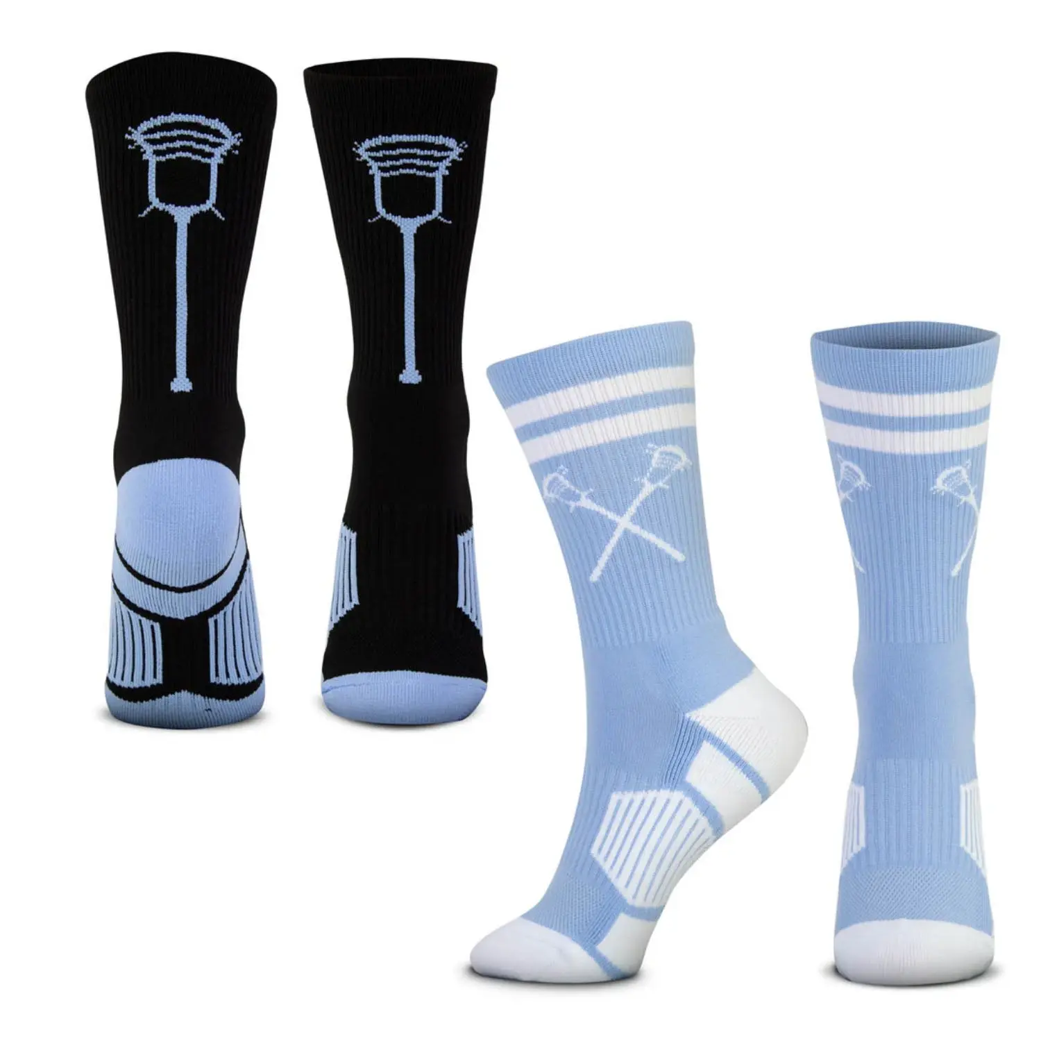 Guys Lacrosse Woven Mid-Calf Sock Set - Pass & Score (Carolina), Moisture Wicking Socks, Sports Socks