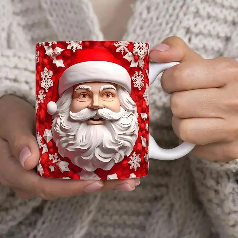 Creative 3D Christmas Ceramic Mug with Santa Claus and Snowman Design -  350ml Capacity - Printed, Drinkware - TikTok Shop