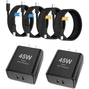 45W Super  Charger Type C, 2 Pack 35W +10W USB C  Block with 4FT+6FT Type C Cables for S amsung G alaxy S25 S24+/UltraS23/S22/S21/S20/Note10/20 i Phone 17/16/15 USB C Charger