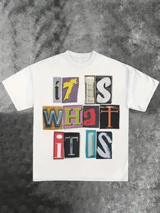 Men's & Women's Oversized White Cotton T-Shirt - Vintage "It Is What It Is" Multicolor Block Lettering Unisex Loose Fit Casual Tee with Bold Slogan All-Season Comfort for Casual Attire & Travel Short Sleeve Shirt