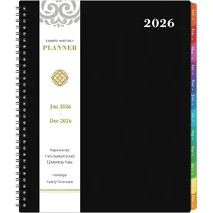 2026 Monthly Planner - JAN 2026 - DEC 2026 Planner/Calendar,12 Monthly Planner with Contacts & Passwords, 8.5" x 11" Planners 2026, Colorful Tabs, Thick Paper, Black