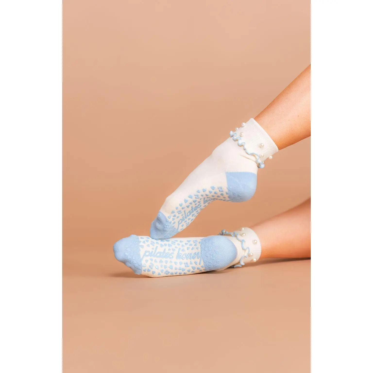 Oyster Shell Foldover Ruffle Crew Grip Socks *Luxe Collection*