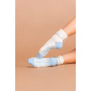Oyster Shell Foldover Ruffle Crew Grip Socks *Luxe Collection*