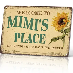 Welcome To Mimi's Place Sunflower 8x12 Inch Aluminum Metal Sign - Heartwarming Family Wall Decor for Grandma's House, Kitchen, Living Room, Entryway - Retro Tin Sign Gift for Grandmothers, Family Members and Home Decor Lovers