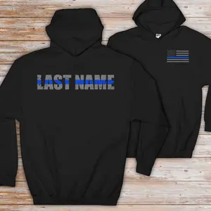 Custom Police Officer Thin Blue Line Flag Hoodie, Last Name Custom Police Gift, Police Department Gift, Thin Blue Line Shirt