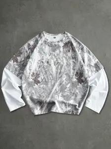 Unisex Camo Long Sleeve T-Shirt, Fitted Casual Style, Full Print Branch Design, Perfect for Daily, Campus Commute, Leisure Dates