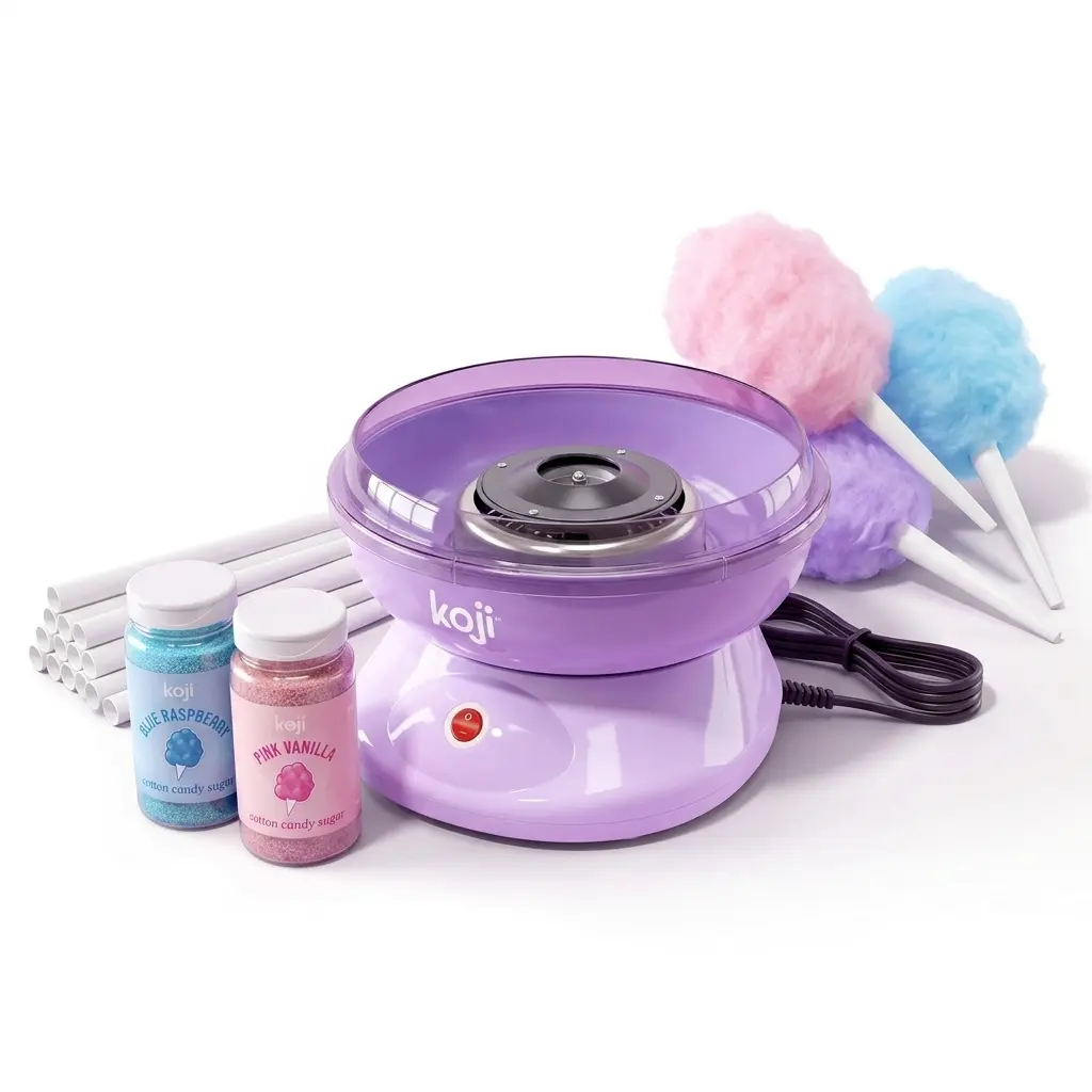 Koji by Zoku Cotton Candy Maker Machine – Cotton Candy Machine for Home, Carnival-Style Cotton Candy Maker with 2 Flavors & 10 Paper Wands, Easy-to-Use Cotton Candy Maker for Kids & Parties