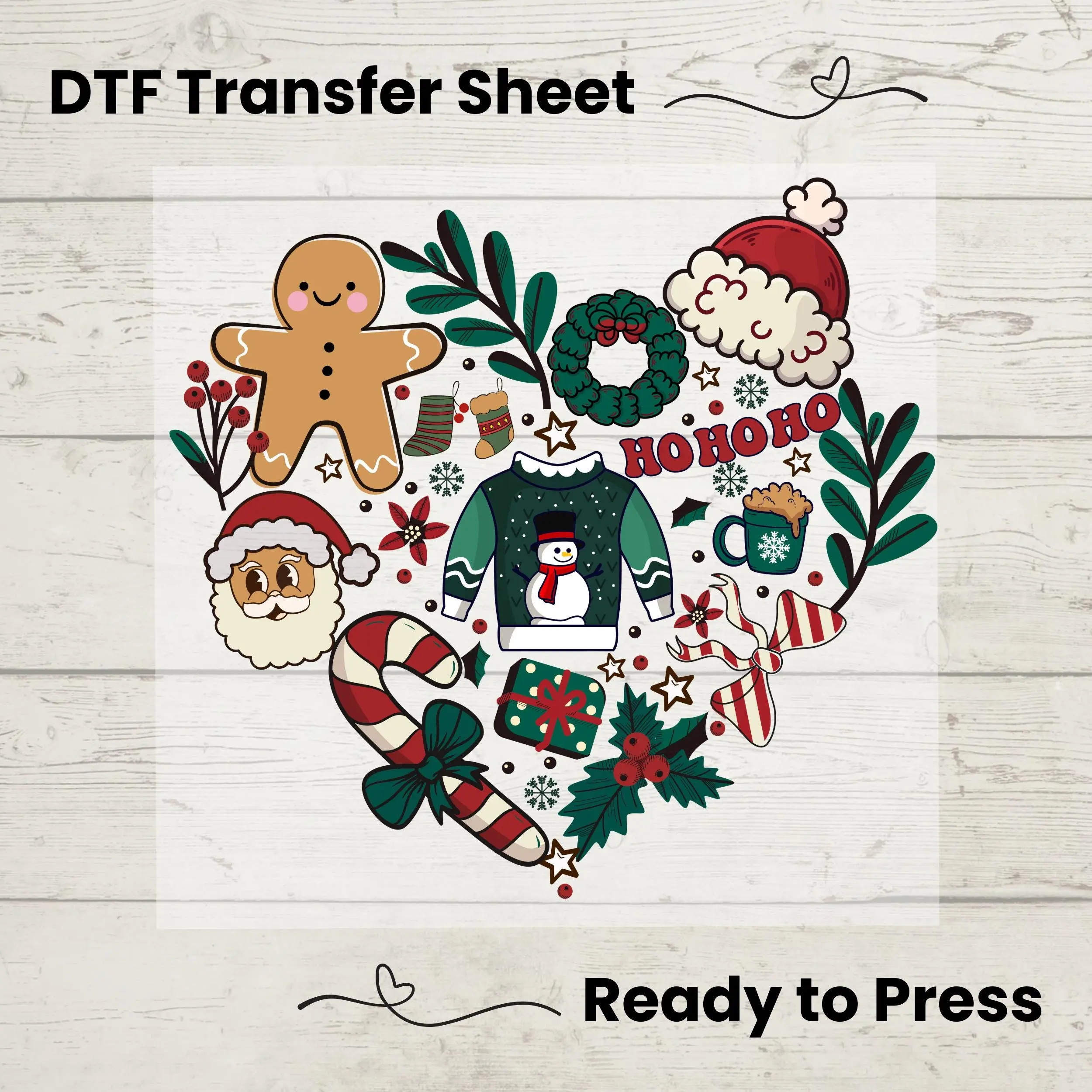 Retro Christmas Groovy Heart Shape DTF, Dtf Transfer Sheet, Ready to Press, Custom Dtf, Diy Heat Transfer, Holiday Crafts, Holiday Sweater