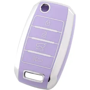 for Kia Key Fob Cover Special Key Fob Case Cover Holder for Kia Kia Rio Optima Soul Sportage Sorento Carens Accessories Smart Keyless Remote Key Protector, Purple