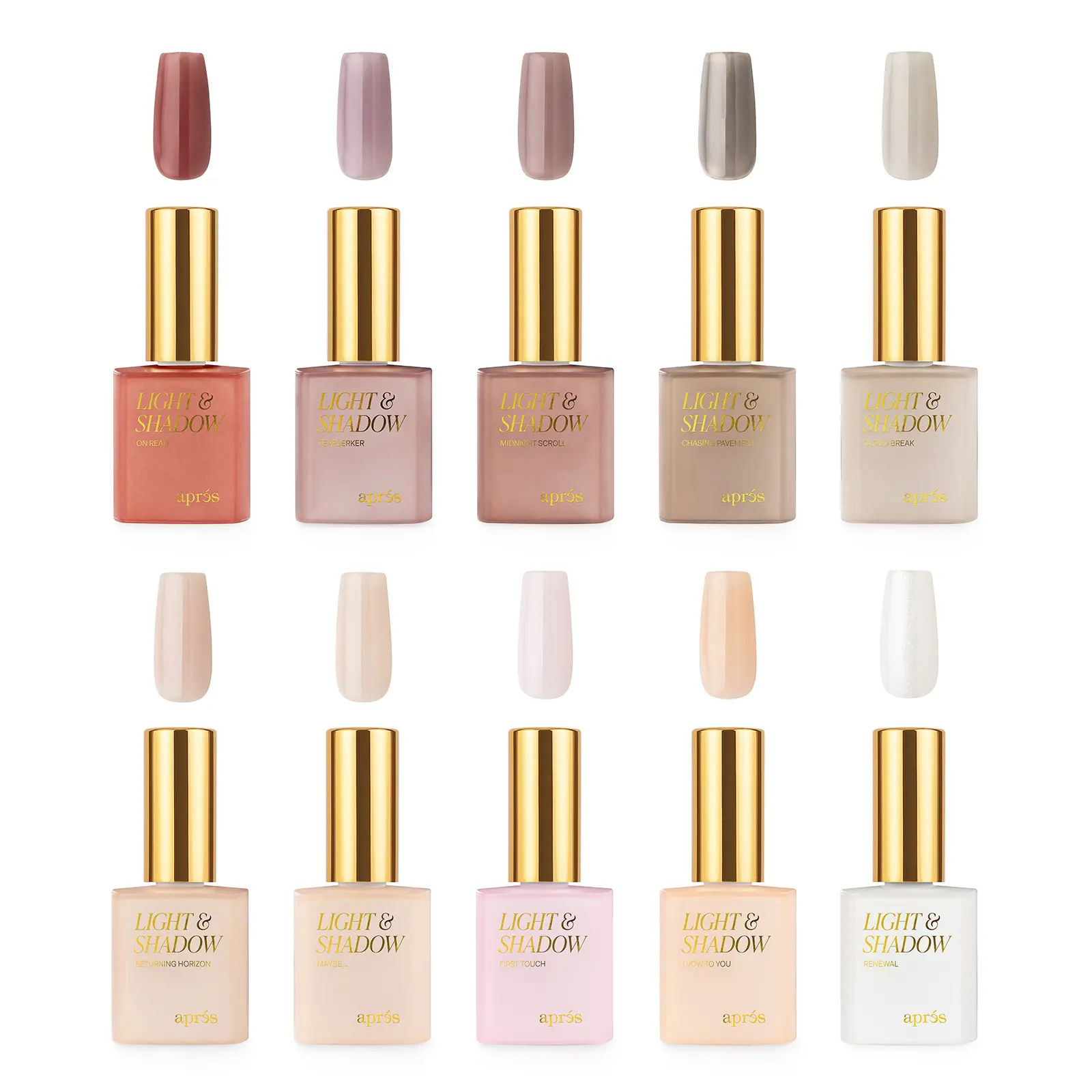 APRÉS Light & Shadow Sheer Gel Nail Polish, 10 Pc Winter Collection - HEMA-Free, Vegan & Cruelty-Free Formula for a Smooth, Buildable Manicure in Milky Neutrals & Soft Pinks