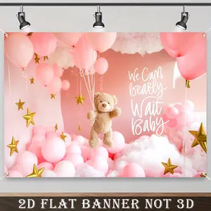 2D Flat Banner,1pc Pink background cloud teddy bear decoration upcoming birth theme background cloth,For Family Party Events, Wedding, Birthday Party, Coming of age Ceremony, Entryway, Room Decor,Indoor Outdoor Celebrations