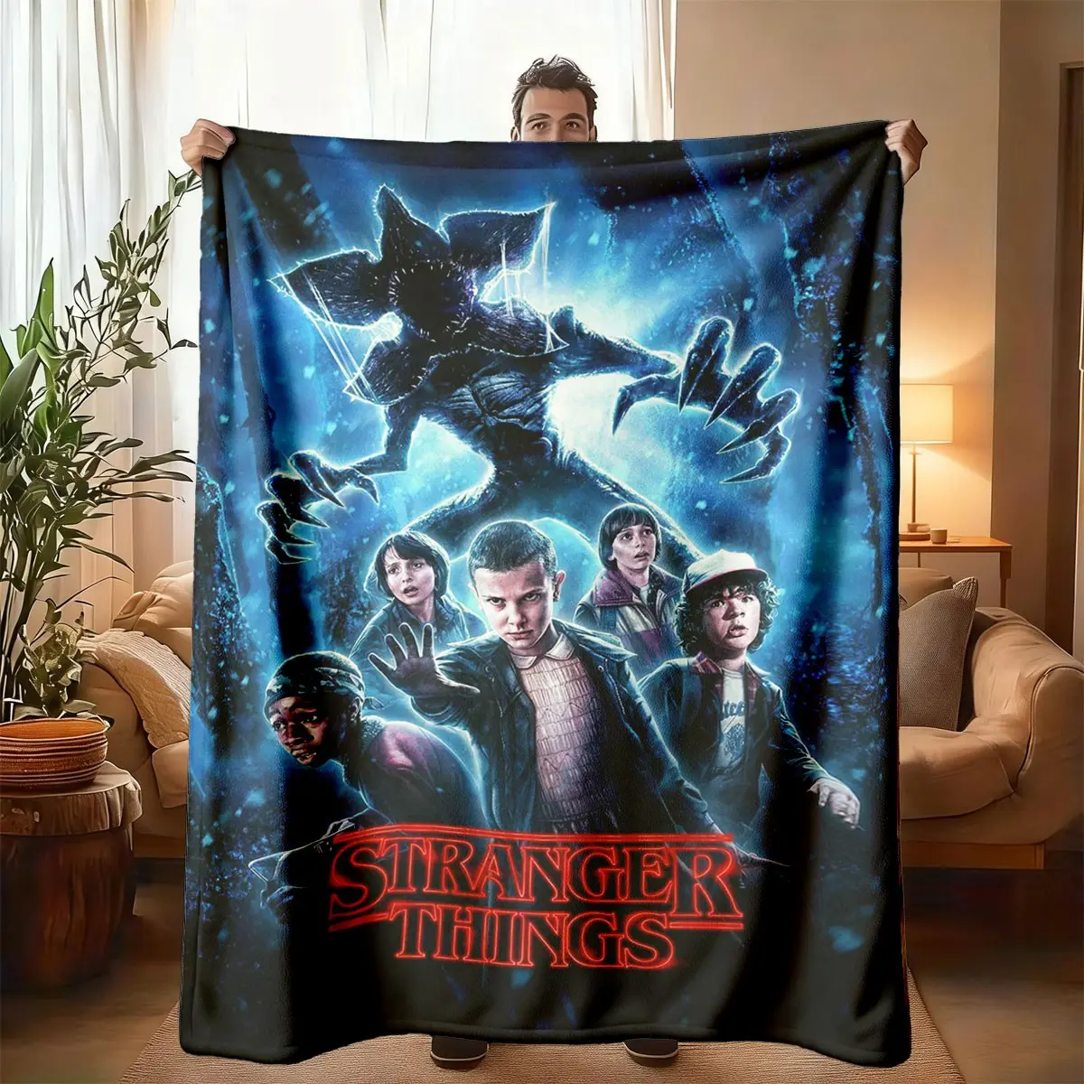 Stranger Things Theme Flannel Throw Blanket, Large Size, Soft Lightweight Warm, Bedroom Blanket, Perfect for Bed Sofa Office Camping Travel, Spring Gift, Soft Cozy Blanket, Blanket Gifts