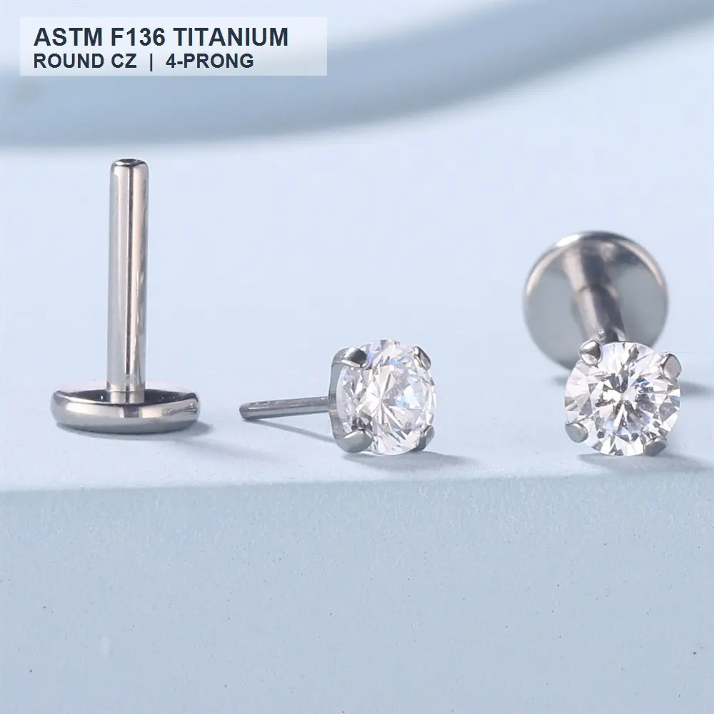 BODY FREEDOM Titanium Flat Back Stud Push PinLabret Earring with CZ for Lip Nose Helix & Cartilage Piercing Jewelry Lightweight Comfortable Everyday Wear